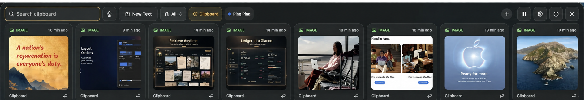 Tracel clipboard panel